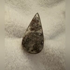 Gray & White Dendritic Jasper Elongated Teardrop Sterling Silver Statement Ring